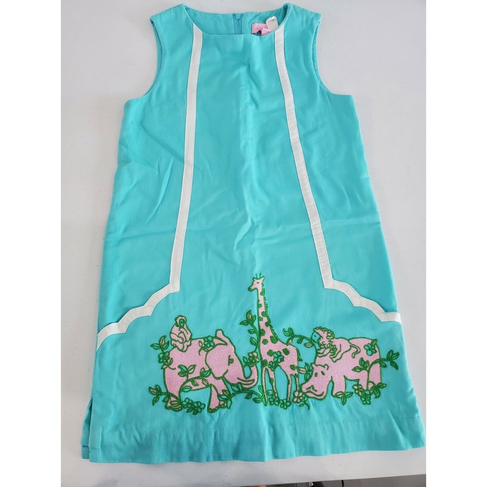 EUC Lilly Pulitzer Girls Classic Shift Blue Dress Animal 8
